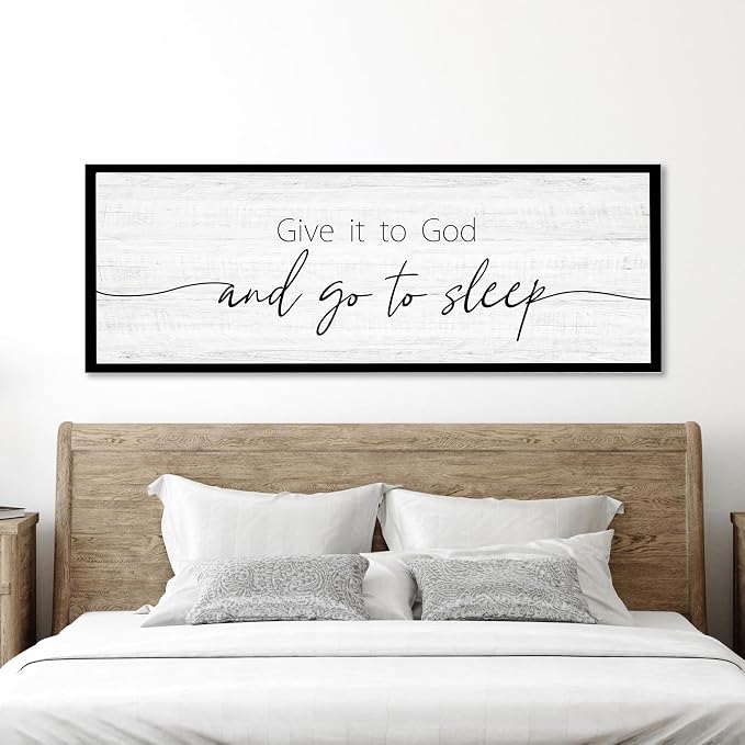 Give It to God and Go to Sleep Sign Framed Large 41''×15'' Above Bed Wall Decor - Image 7