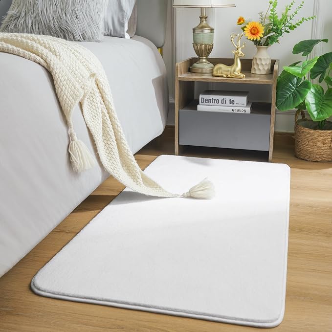Modern Washable Runner Rugs, 2x4 Feet White Bedroom Runner Rug | Small Area Rugs - Image 2