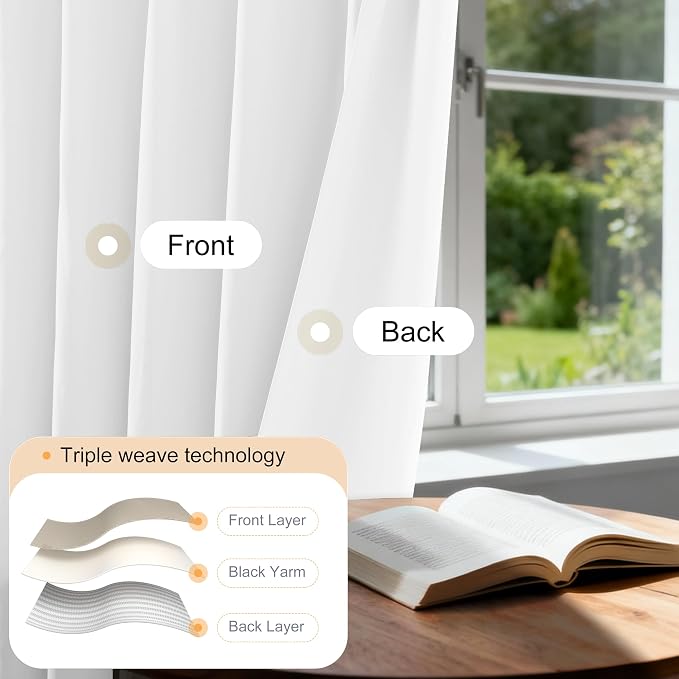 Etherealveil Pure White Pinch Pleated Semi Blackout Curtains 2P 60"x84" | Back - Image 4