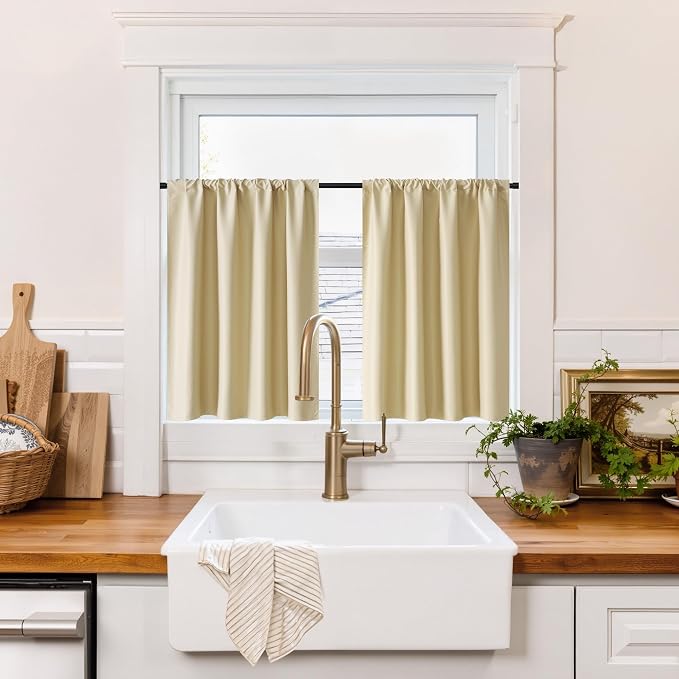 RYB HOME 100% Blackout Bathroom Curtains Over Sink 24 inches Long | Heat UV by RYBHOME