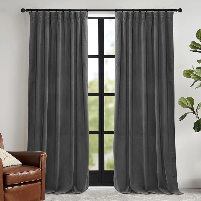 RYB HOME Grey Velvet Curtains 72 inches by RYBHOME