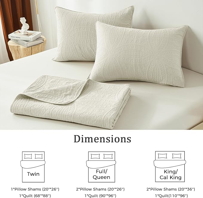 akkialla Twin Quilt Set, Cream Lightweight Bedspread - Image 7