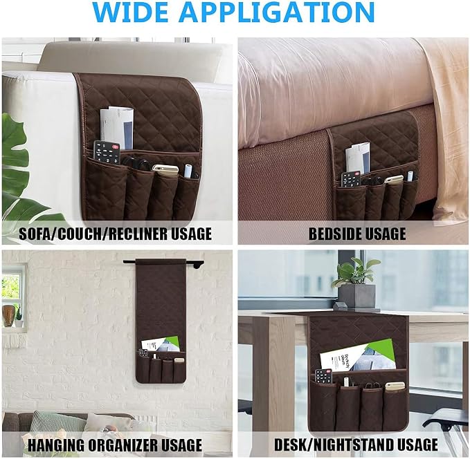 Armchair Caddy for Recliner, Non Slip Sofa Arm Organizer, Coffee | 5-Pocket - Image 5