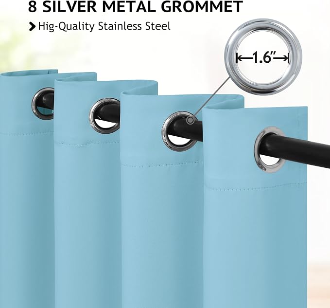 COSVIYA Grommet Blackout Room Darkening Sky Blue Curtains 72 inch Length | - Image 2