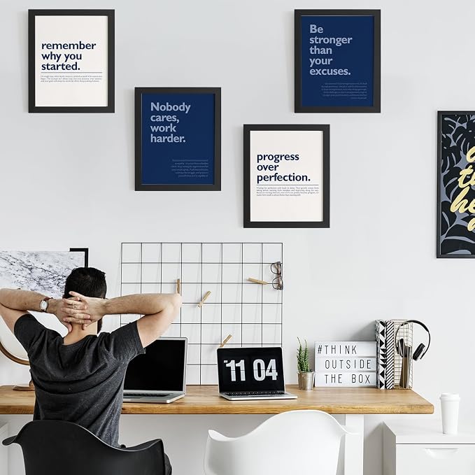 DSHFG Navy Blue Motivational Inspirational Office Wall Art Decor Prints | - Image 3