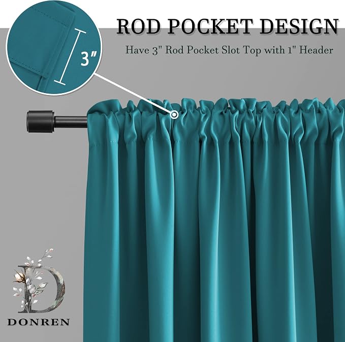48 Inch Teal Curtains Blackout Drapes - Image 3