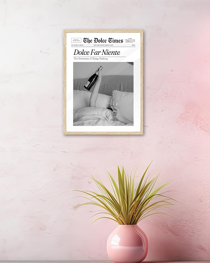 iHery Small 8x10in Dolce Far Niente Framed Newspaper Wall Art | Natural OAK - Image 6