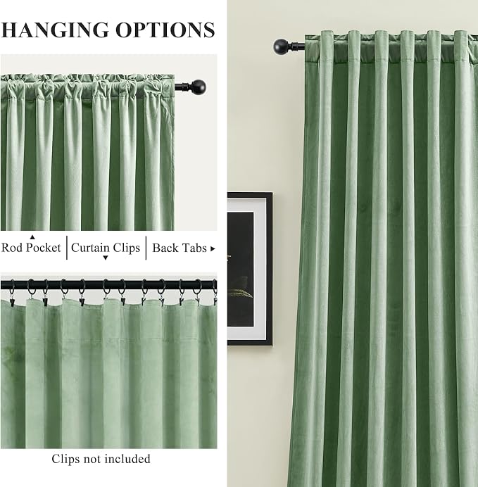90 Inch Long Velvet Curtains for Bedroom Back Tab Drapes Room Darkening | Super - Image 3