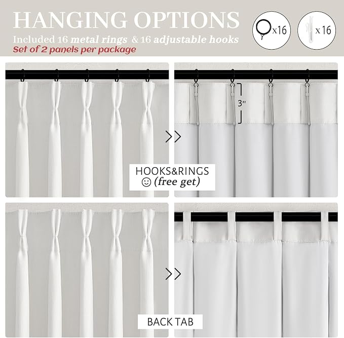 Room Darkening Soft White Linen Curtains 102 Inches Long 2 Panels Set - Image 6
