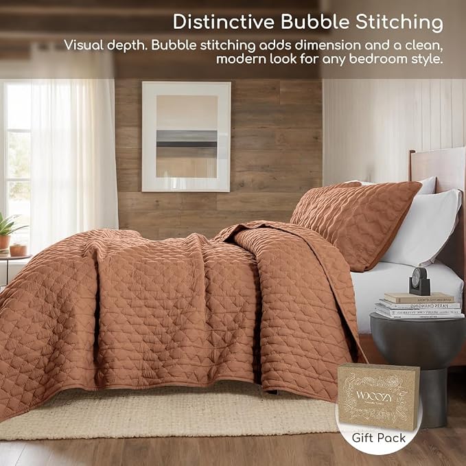 WDCOZY Burnt Orange Oversized California Cal King Size Quilt Bedding Sets - Image 4