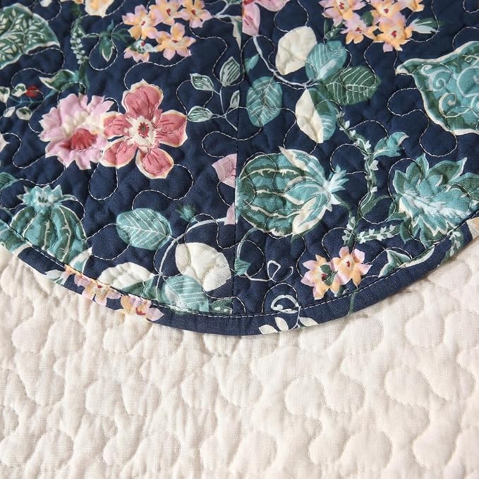 ROOMLIFE Quilt Set Queen Floral Leaves 3D Embroidery Pattern 3-Piece Cotton | - Image 8