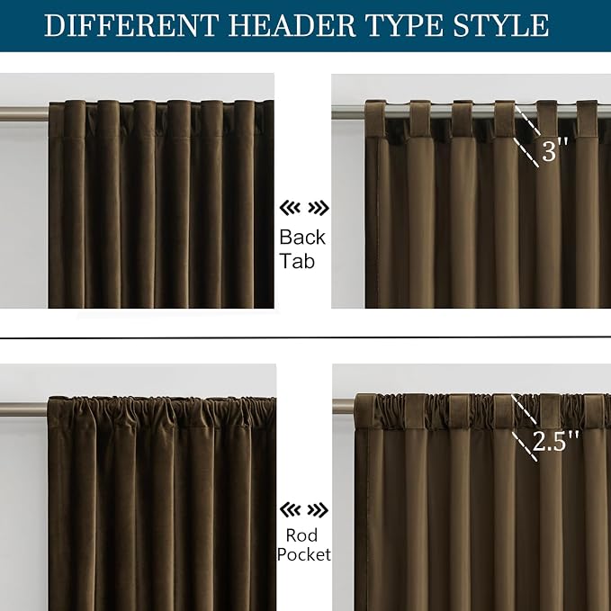 PRIMROSE Brown Velvet Curtains 72 inch Long - Image 2