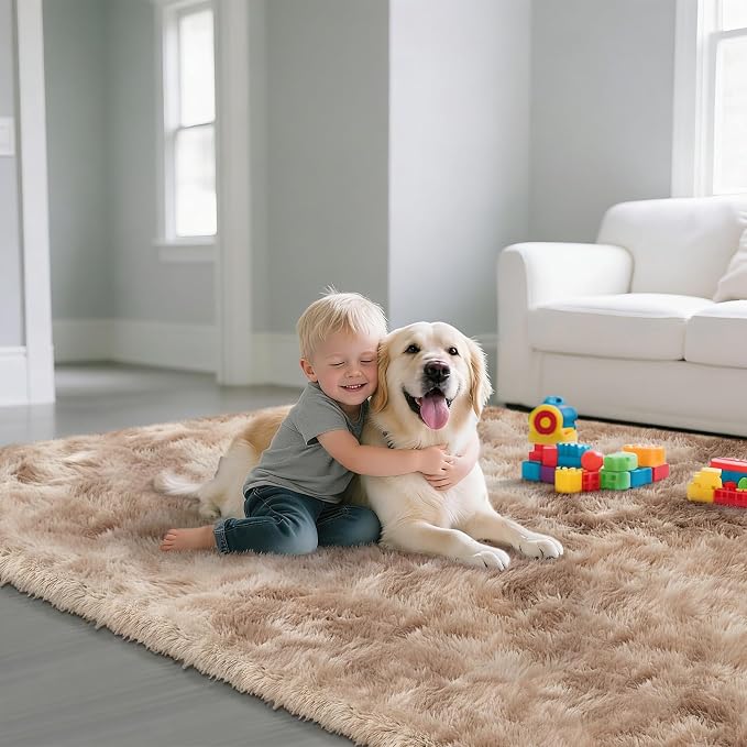 4x6 Mottled Beige Rug for Bedroom, Fluffy Area Rug Small Rug Bedroom Carpet | - Image 3