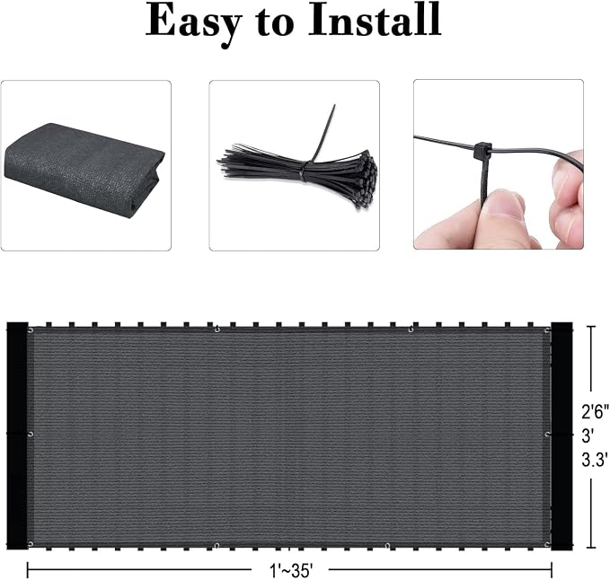 3'x9' Black Balcony Privacy Screen Fence Windscreen 90% UV Block | 90% privacy - Image 3