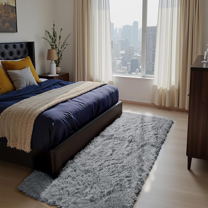 Light Grey 2x6 Area Rugs for Bedroom, Fluffy Rug Small Rug Bedside Carpet | - Image 2