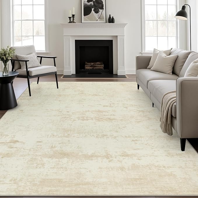 10x14 Area Rug Living Room: Modern Washable Indoor Carpet Beige | by FXRHLP