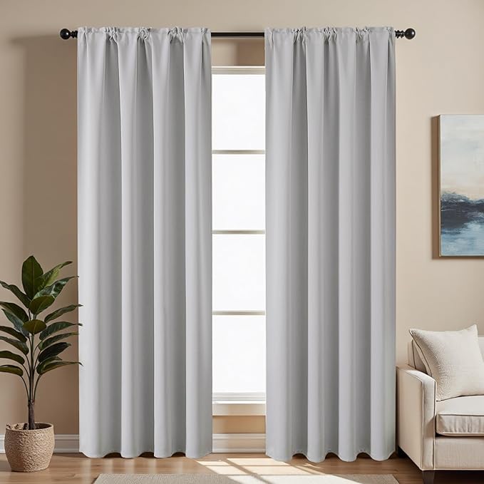 CUCRAF Grayish White Blackout Curtains 72 inch Length 2 Panels Set, Rod Pocket by CUCRAF