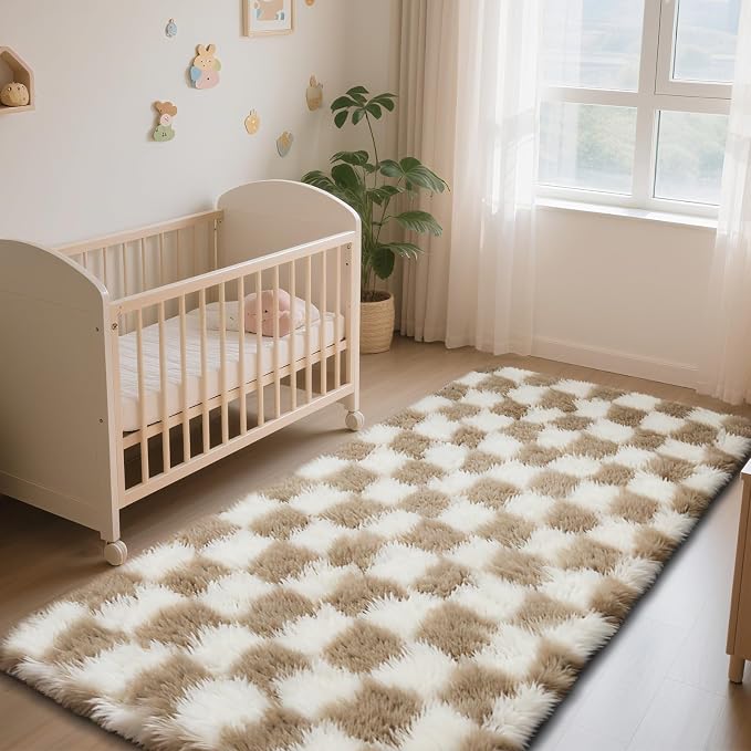 Beige and White 2x4 Area Rugs for Bedroom, Fluffy Rug Small Bedside Carpet | - Image 2