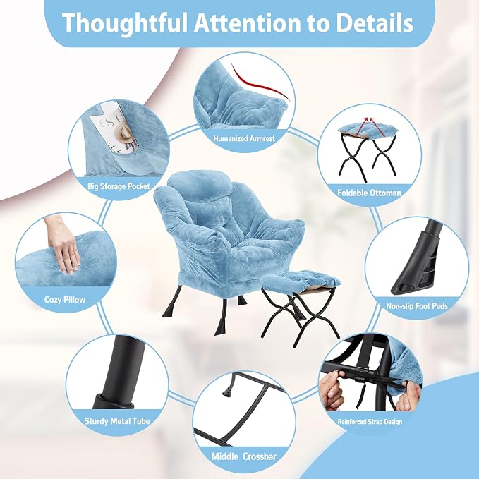 Youtanic Lazy Chair with Folding Ottoman, Accent Chair Plush Upholstered with - Image 6