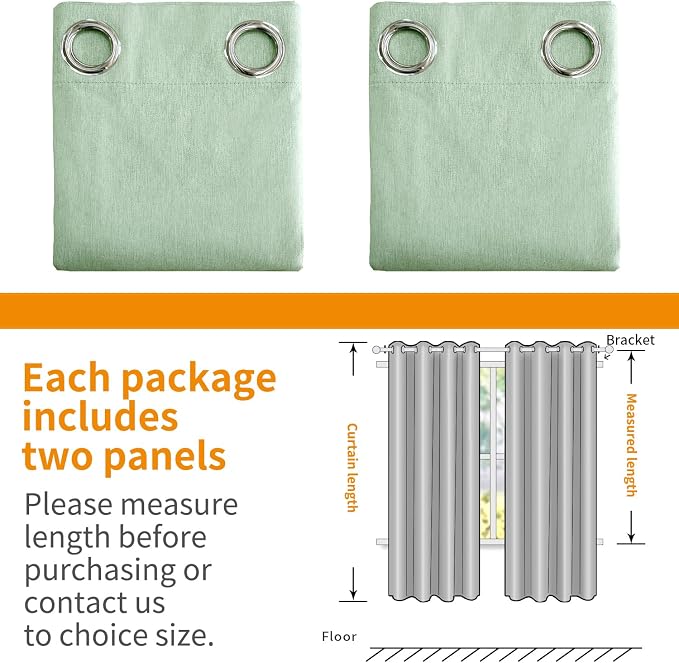 YoungsTex Light Sage Green Linen Blackout Curtains 63 Inch Long 2 Panels | - Image 8