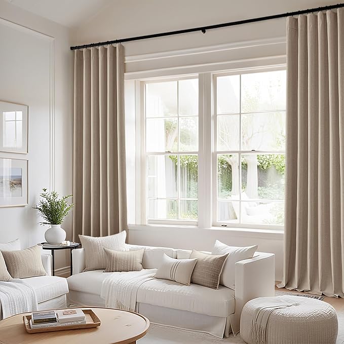 MIULEE 100% Blackout Back Tab Pleat Linen Curtains 50" Wx96 L, Copper Brown | 2 - Image 2