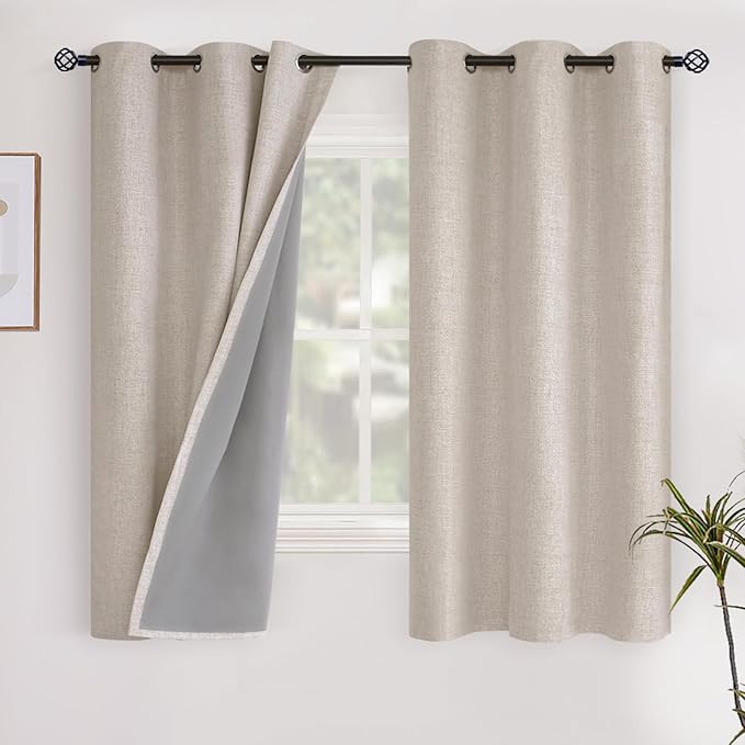 YoungsTex Oatmeal Linen Blackout Curtains 40 Inches Long, Short Room Darkening by YoungsTex
