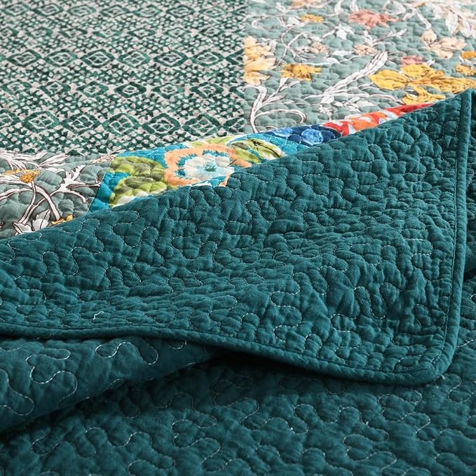 Autumn Dream Cotton Bedspread Luxury Vintage Turquoise Patchwork Bedding Quilt - Image 7