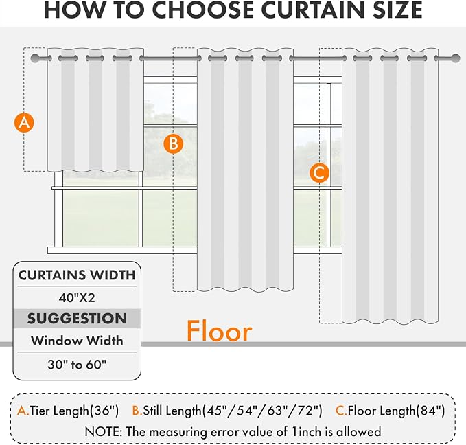 Short Black Blackout Kitchen Curtain W40 x L54 Inch 2 Panels | Thermal Insulated - Image 7