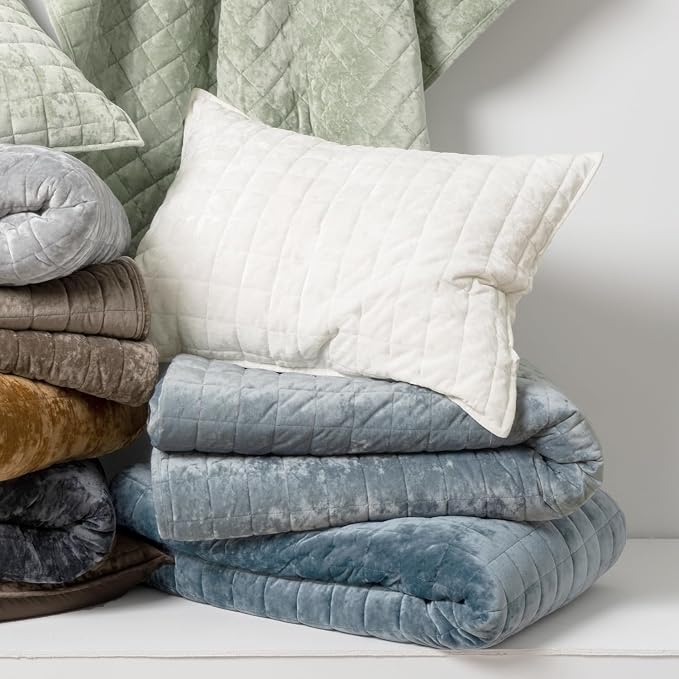 RECYCO Channel Box Stitch Velvet Quilt Set, Full Queen Size, Luxury Oversized - Image 6