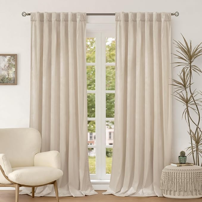 BGment Cream Beige Thick Velvet Blackout Curtains 90 Inch by BGment