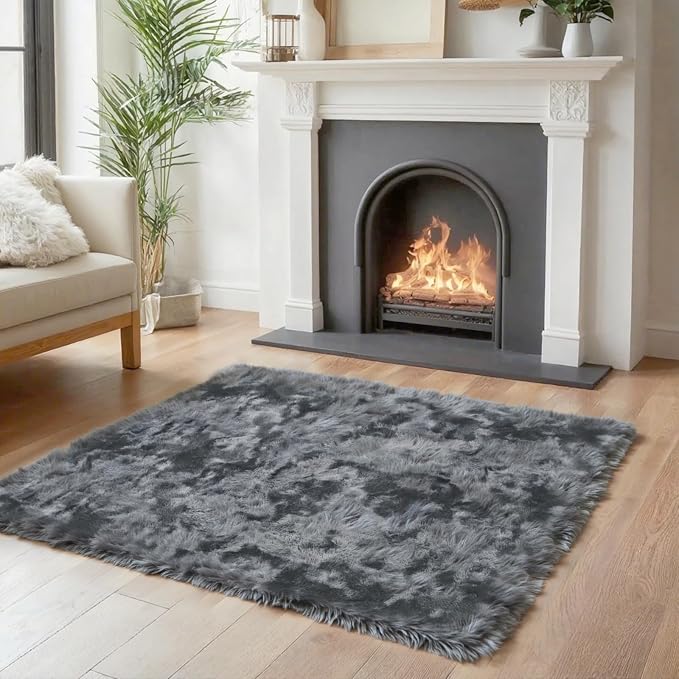 Small Shag Area Rug for Bedroom, 2x3 Dark Grey Tie-Dyed Soft Plush Carpet | - Image 2