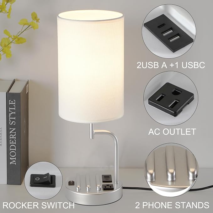 Dreamholder Table Lamp with 3 USB Charging Ports, Modern Desk Lamp with AC - Image 2