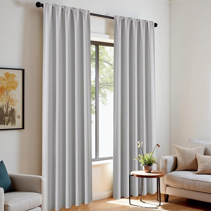 CUCRAF Grayish White Blackout Curtains 72 inch Length 2 Panels Set, Rod Pocket - Image 8