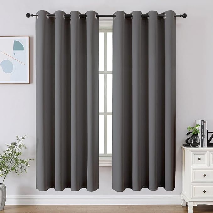 CUCRAF Light Grey Blackout Curtains 63 inch Length 2 Panels Set, Room Darkening by CUCRAF