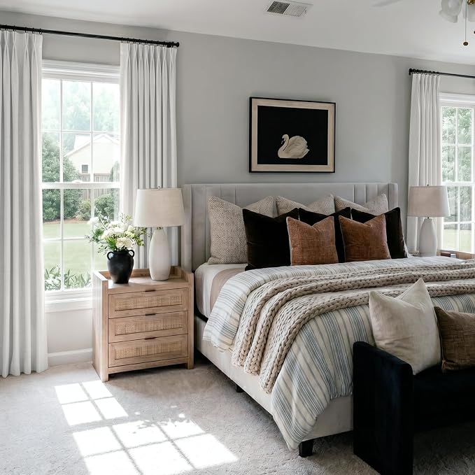 Pinch Pleated Full Blackout Faux Linen Curtains 96 Inches Long | Bright White - Image 6