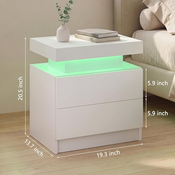 White Modern LED Nightstand Set of 2 - Image 2