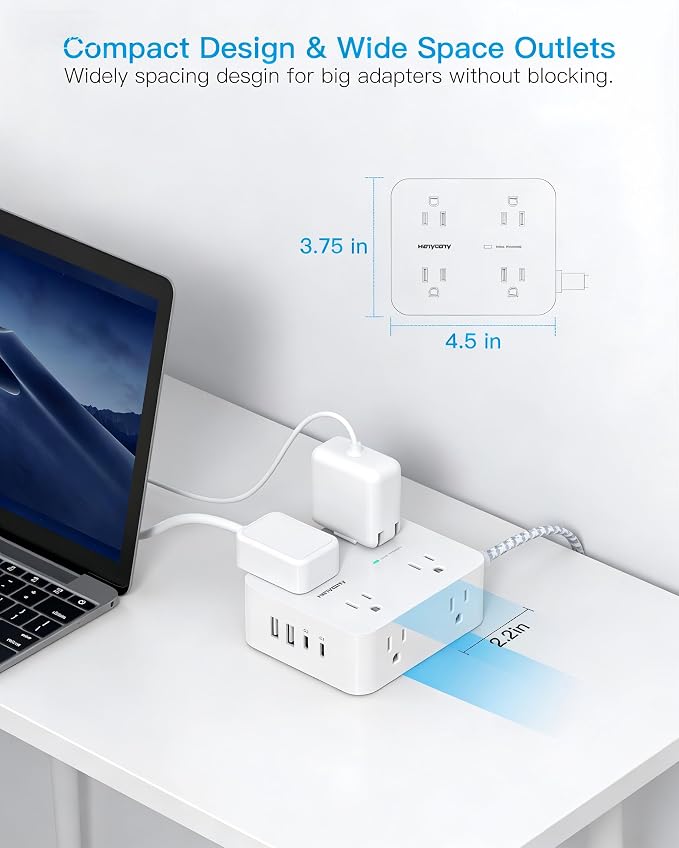 PD30W USB C Power Strip Surge Protector 10Ft, 1080J Desk Charging Station | 8 - Image 6