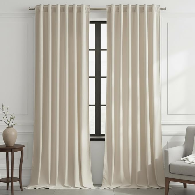 Timeper Cream Beige Velvet Curtains 108 inches 2 Panels, Luxury Curtains by Timeper