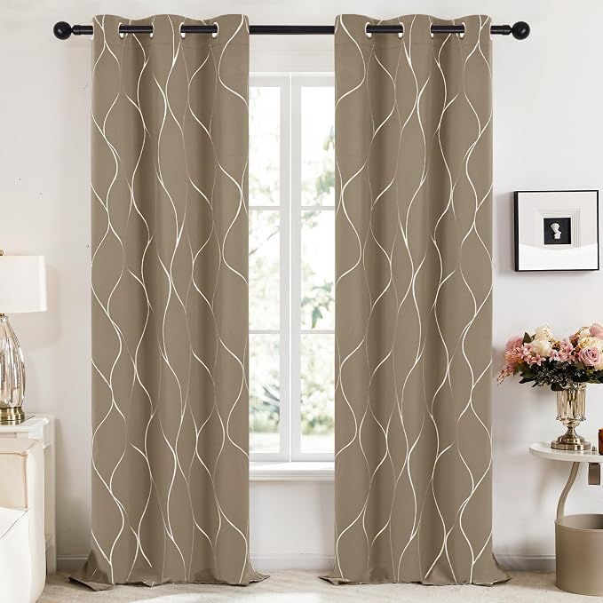 Deconovo Curtains for Living Room, Pattern Blackout Curtains 108 Inch Long | - Image 2