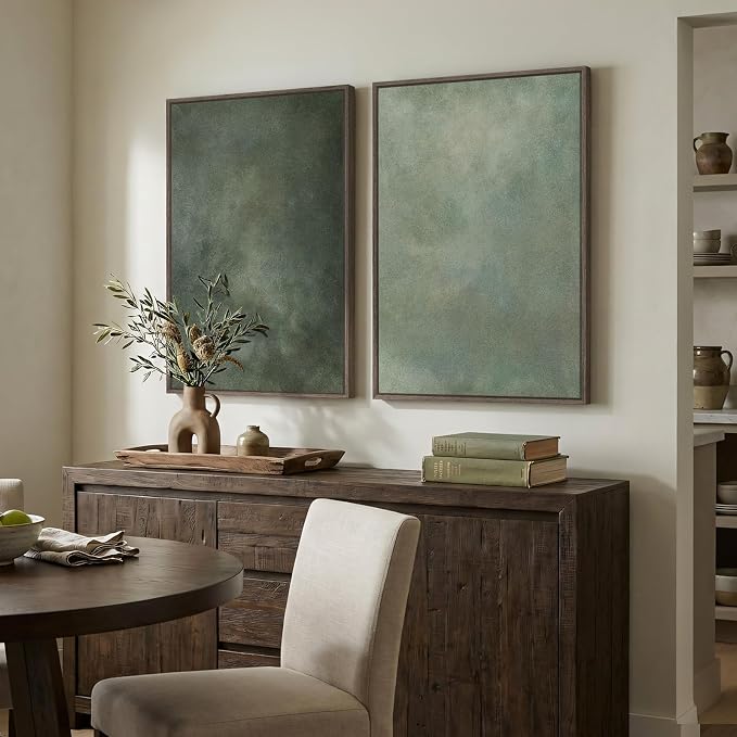 Large Framed Green Abstract Wall Art Set of 2, Modern Sage Green Canvas Prints - Image 4