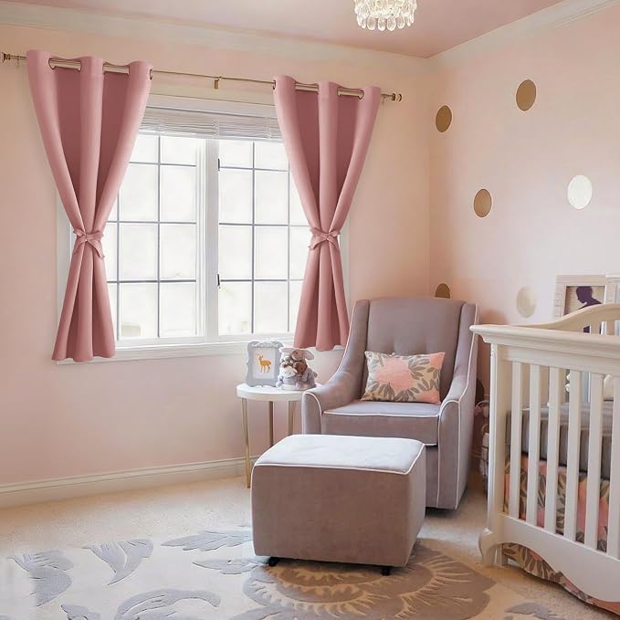 Short Blackout Curtains for Bedroom 2 Panels Dusty Rose 42x45 Inch | Thermal - Image 6