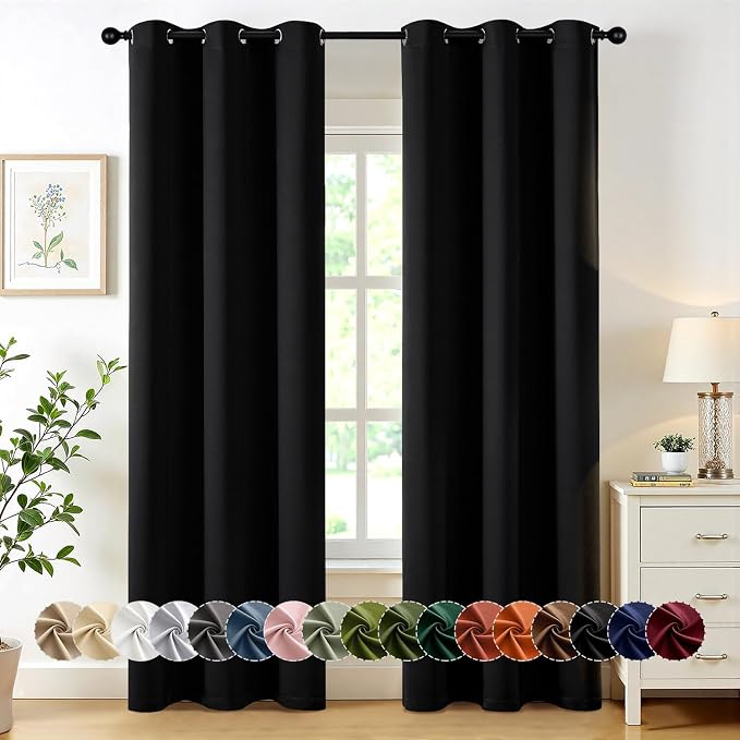 MIULEE Blackout Curtains for Bedroom 2 Panels 40 x 80 Inch Long Black | Thermal by MIULEE