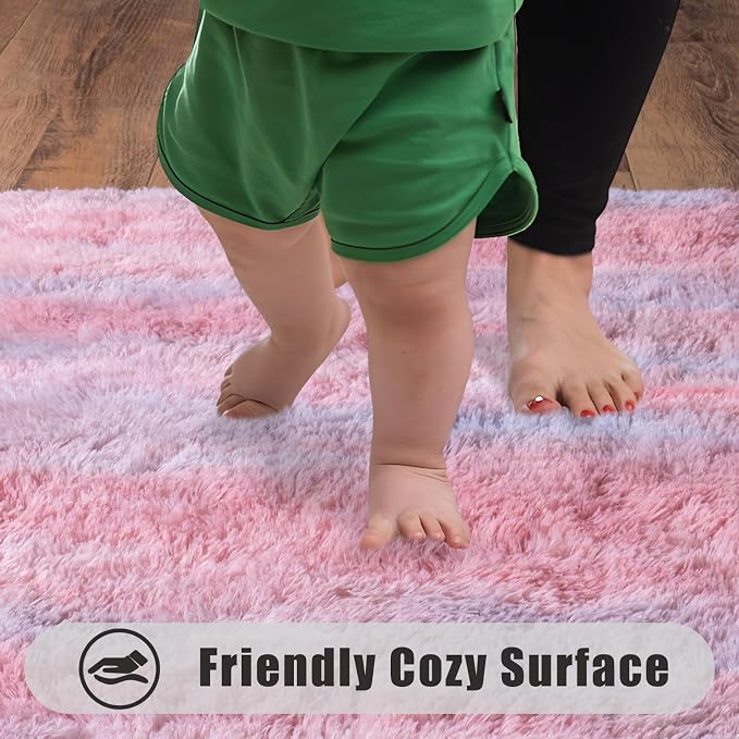 Soft Runner Rugs for Bedroom Hallways, 2x5 Abstract Pink Fluffy Shag Throw Area - Image 4