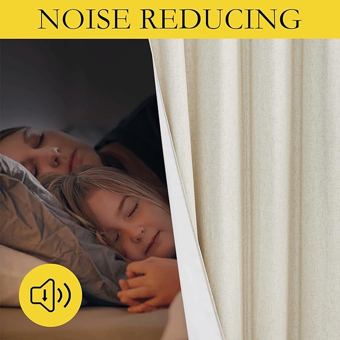 NICETOWN Natural Bedroom Full Blackout Linen Curtain Panels Set of 2, Cold - Image 3