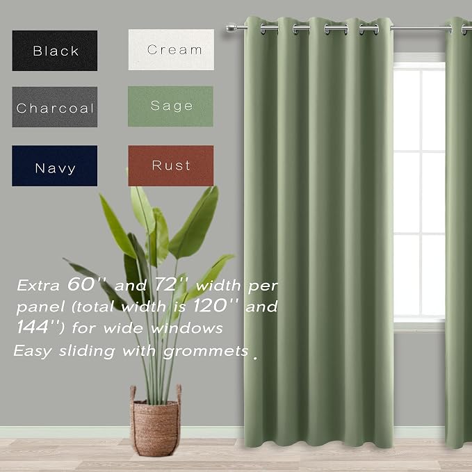 KOUFALL 72 Inch Wide Curtains for Bedroom, Extra Wide Blackout Heat Temperature - Image 3