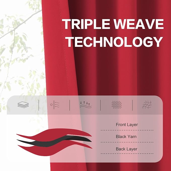 Extra Long 132 Inch Curtains Red Back Tab Loop Pocket Thermal Insulated - Image 4