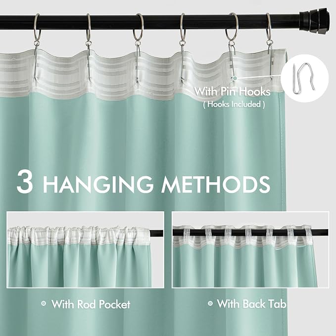 MIULEE Aqua Back Tab Blackout Curtains 52x102 Inch Long 2 Panels Set | Rod - Image 3