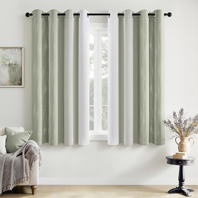 MIULEE Sage Green and Greyish White Ombre Blackout Curtains 52Wx54L | Full Room by MIULEE