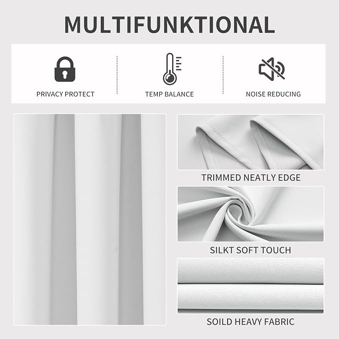 Joydeco 60% Blackout White Curtains 90 Inch Length 2 Panels Set, Thermal - Image 2
