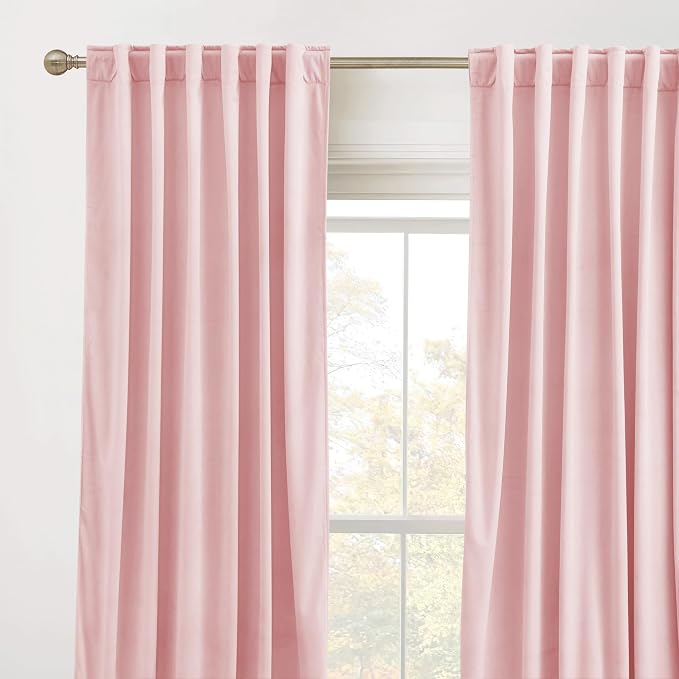RYB HOME Baby Pink Velvet Curtains 96 inches - Image 2